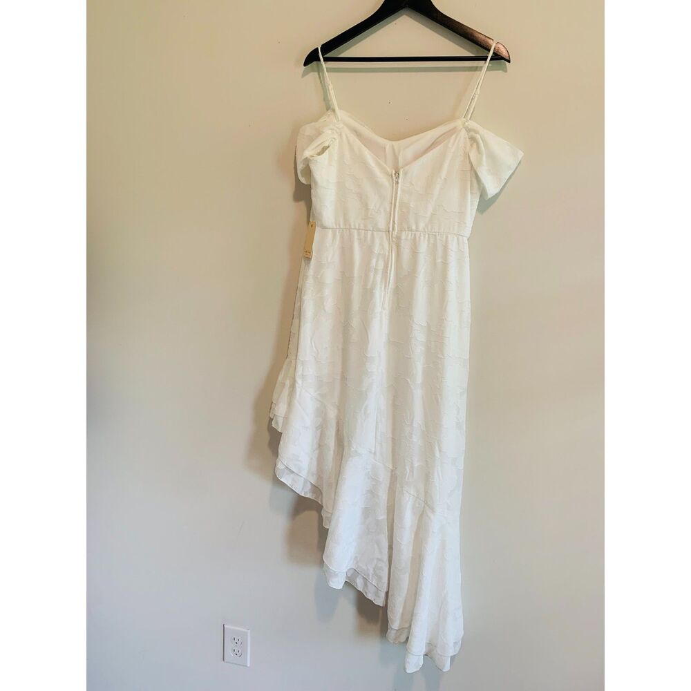 City Vibe White High Low Off Shoulder Dress‎ Floral Textured Party Wedding XL - Picture 2 of 9